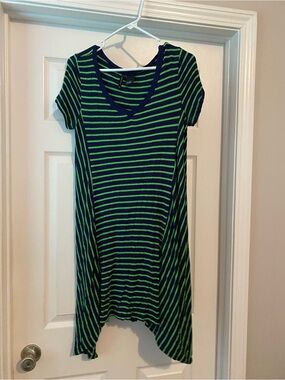 new directions Navy and Lime Green Striped V-Neck Dress